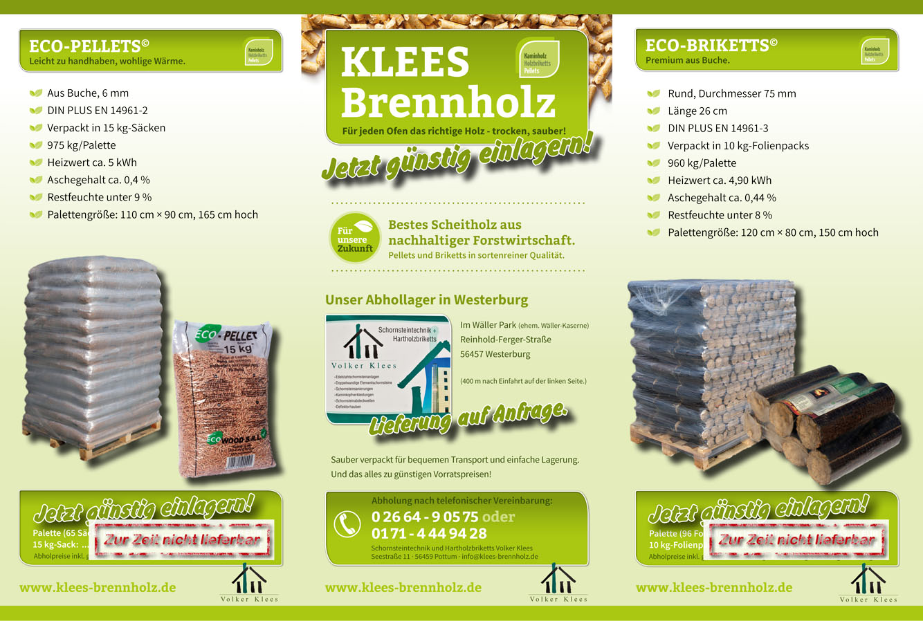 Klees Brennholz Holzbriketts Pellets Abhollager Westerburg